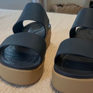 CROCS navy and Tan Women's Sandals